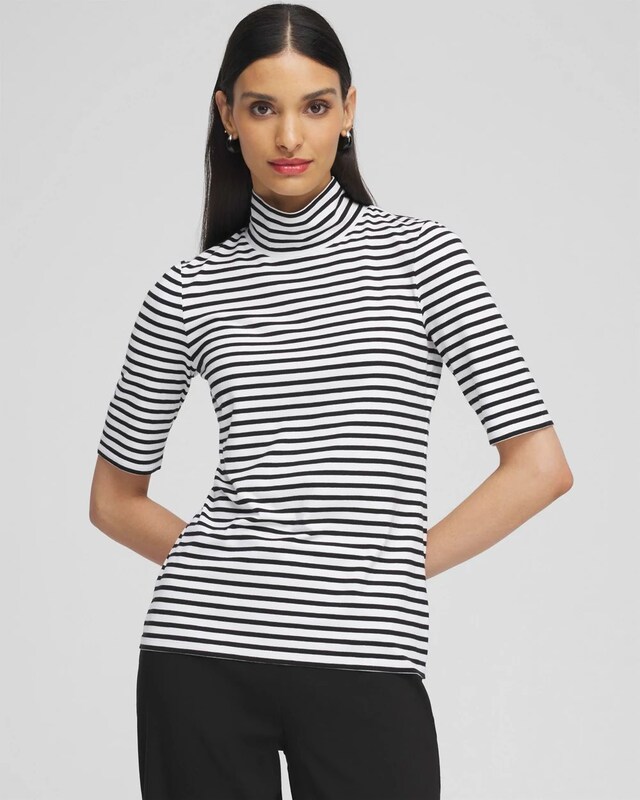 Touch of Cool Stripe Mock Neck Tee - image 1